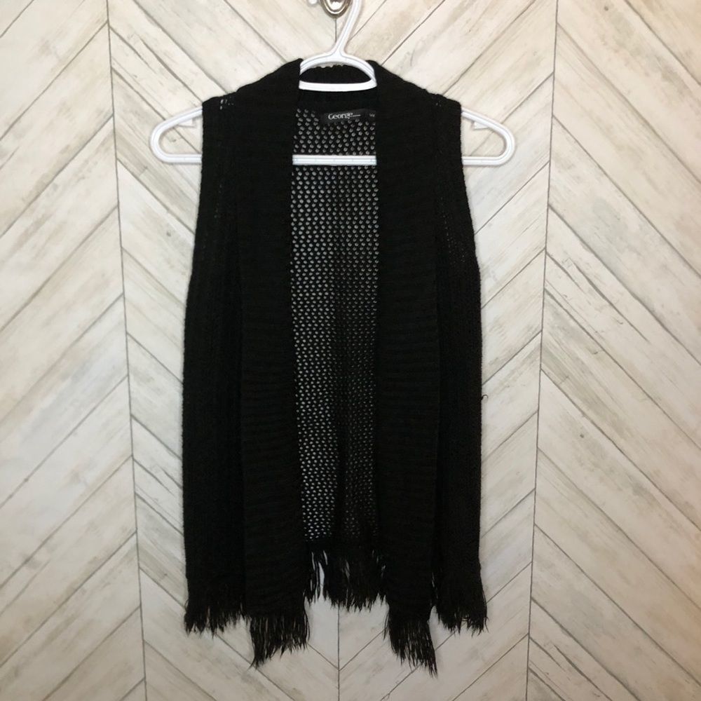 Girl's   Black  George Crochet  Knit Fringe Sweater